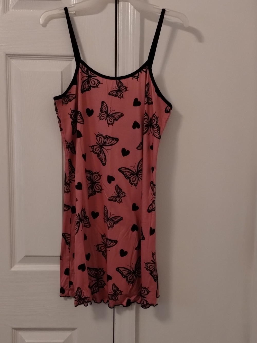 Pink Butterfly Print Slip Chemise with Black Trim